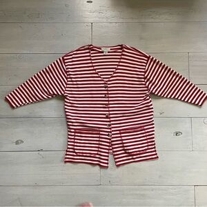 Express Red and White Striped Button Front Cardigan